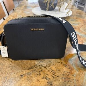 Michael Kors Black Crossbody Camera Bag with Branded Strap